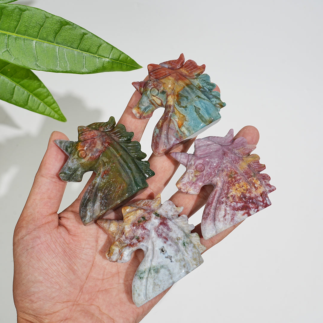 Natural Ocean Jasper Unicorn Carving