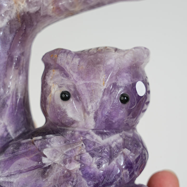 Unique,A Slightly Imperfect Natural Crystal Dream Amethyst Owl On Tree Branch Carving