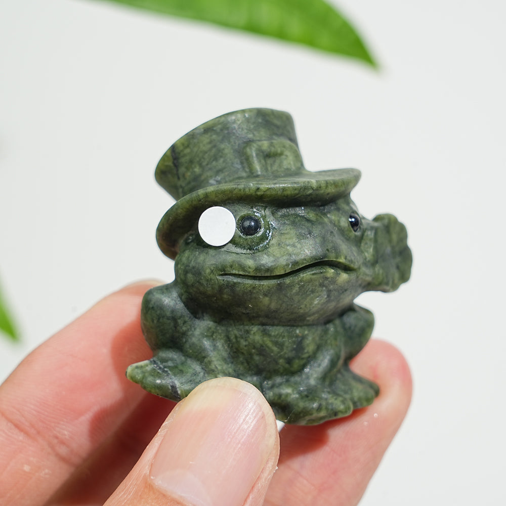 A Slightly Imperfect Natural Crystal Serpentine Frog With Flower Carving