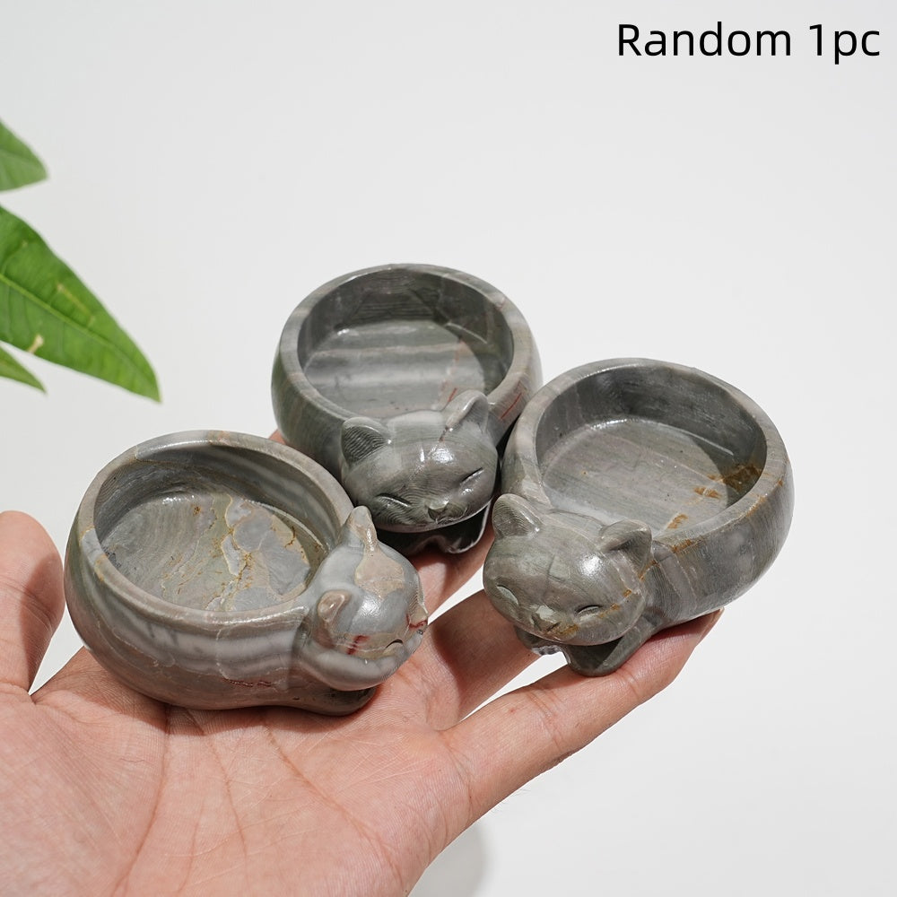 Natural Crystal Cute Cat Bowl Carving