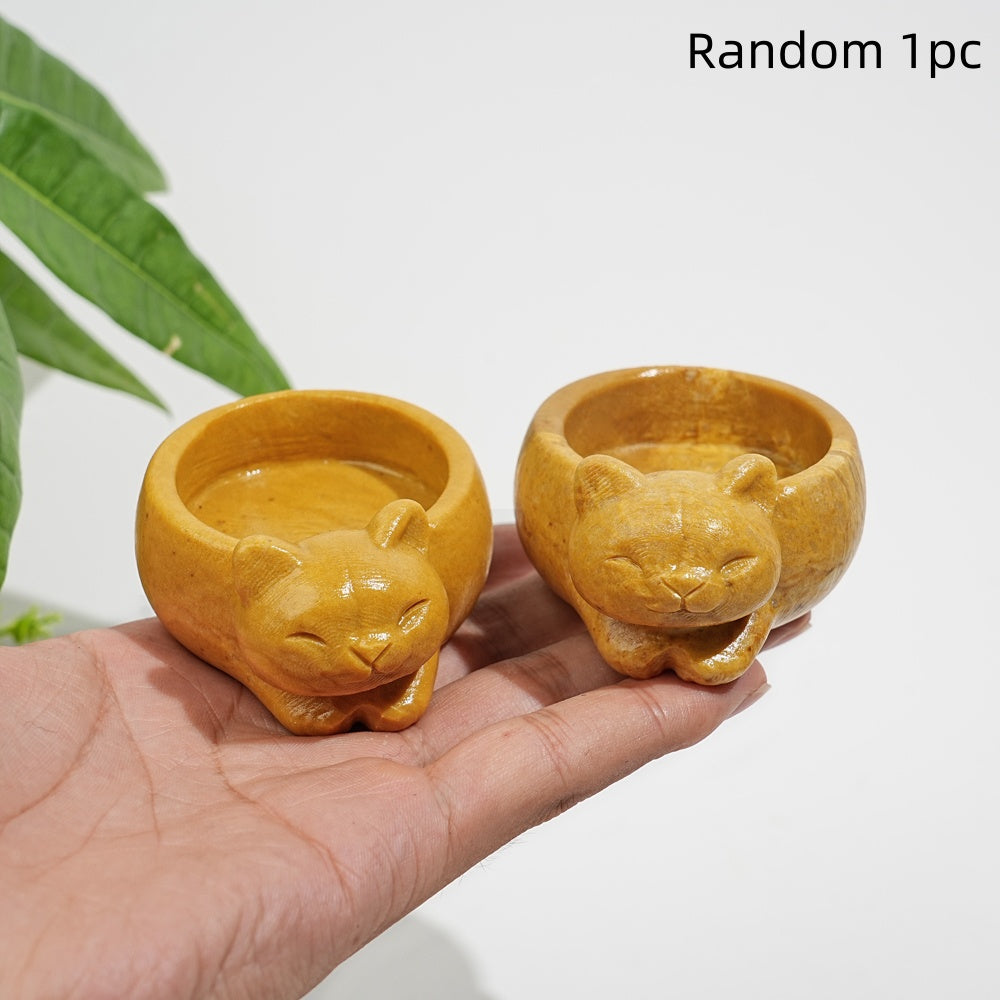 Natural Crystal Cute Cat Bowl Carving