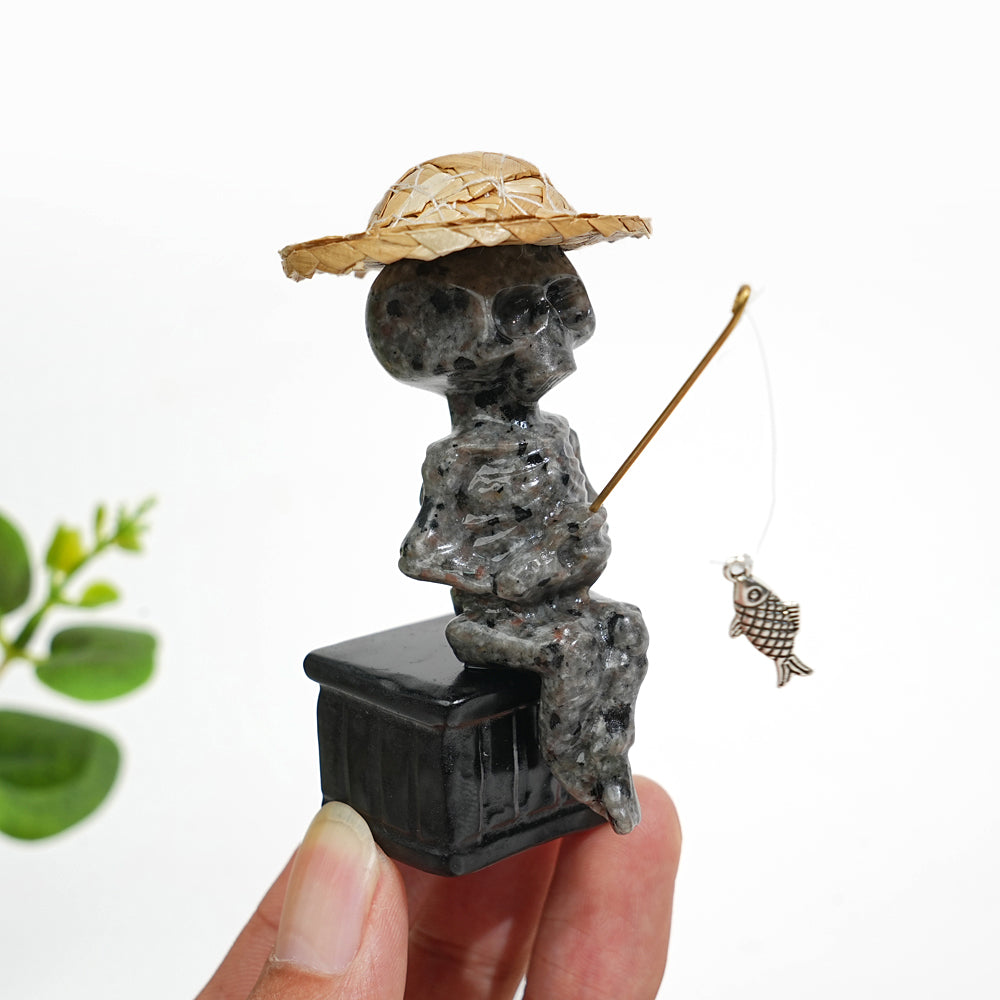 Natural Crystal Straw Hat Skeleton Fisher