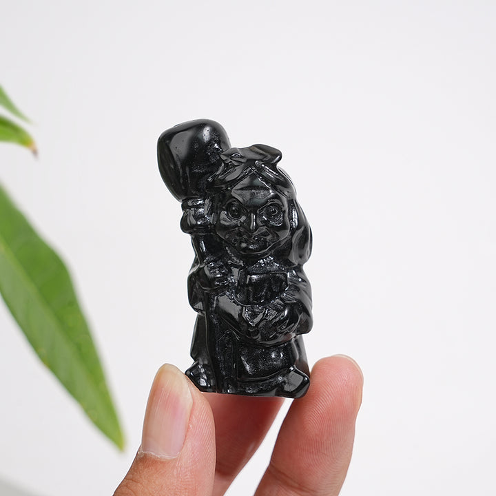 Natural Crystal Black Obsidian Broom Witch