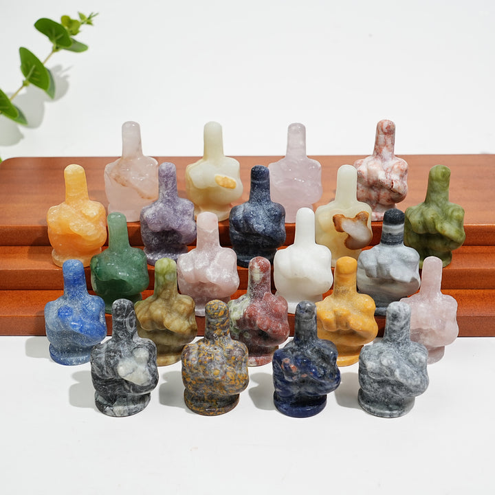Natural Crystal Carving Mixed Material Middle Finger