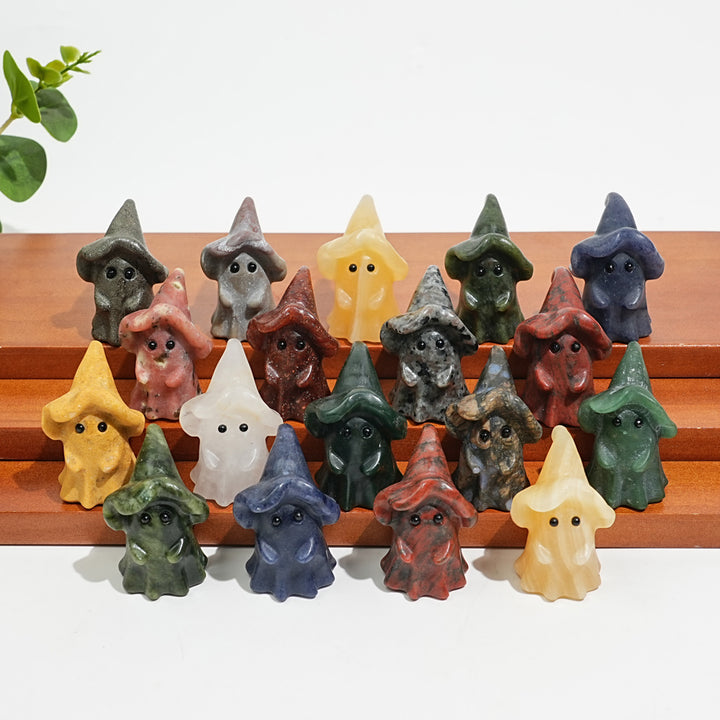 Natural Crystal Lovely Hatted Ghost Carving