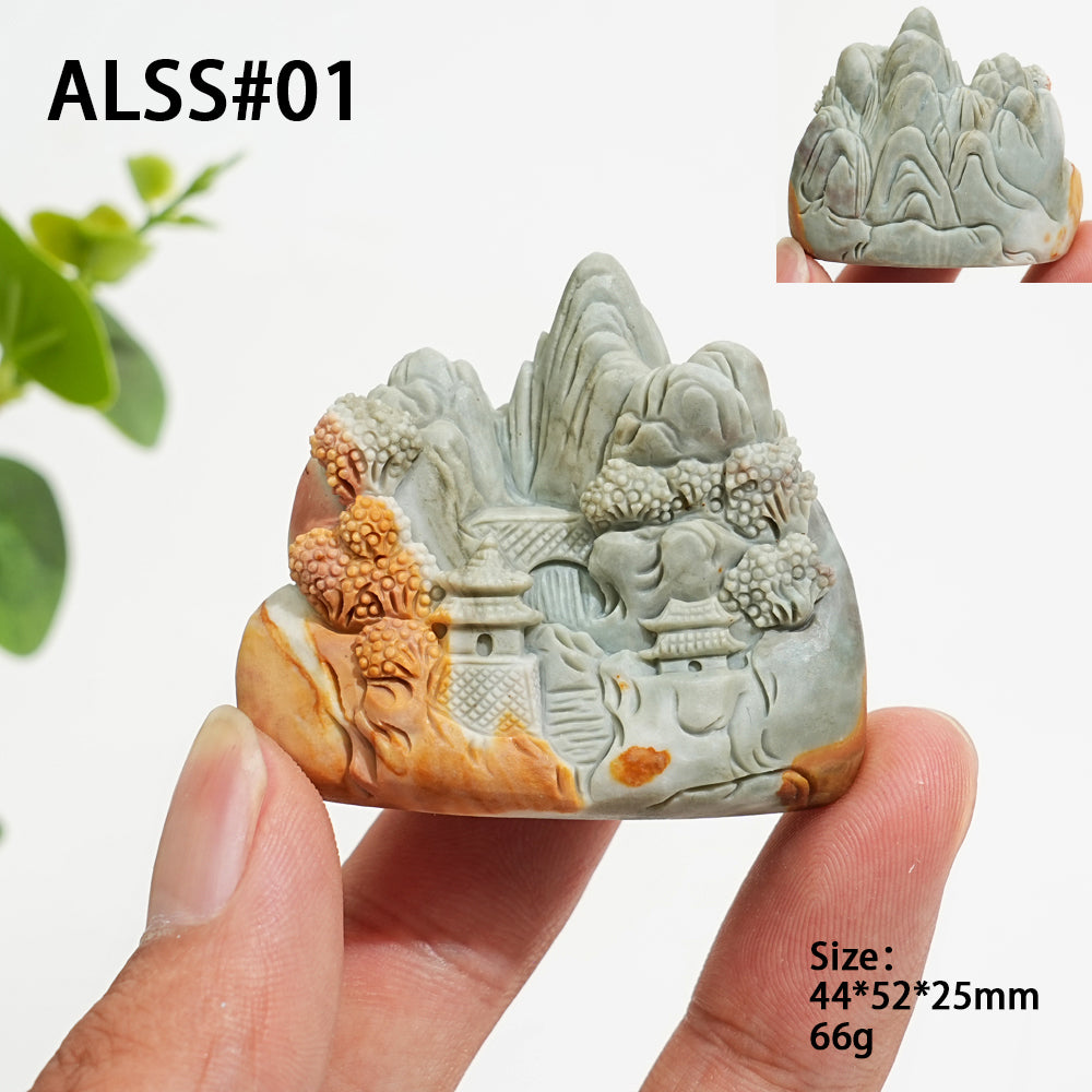 Unique,Natural Crystal Carving Scenic Alashan Agate Mountain Landscape