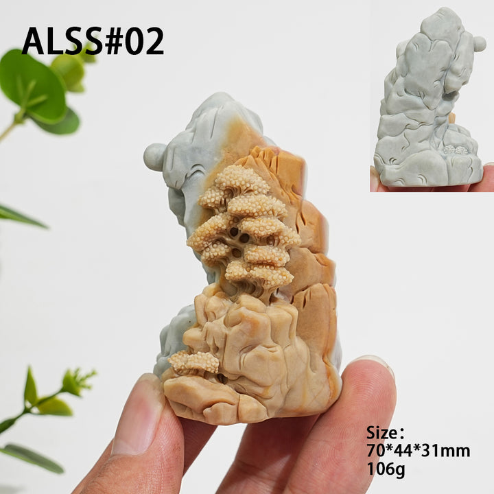 Unique,Natural Crystal Carving Scenic Alashan Agate Mountain Landscape