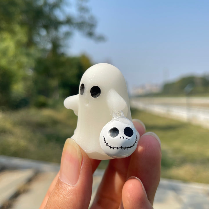Natural Crystal Carving Cute Ghost With Halloween Bell