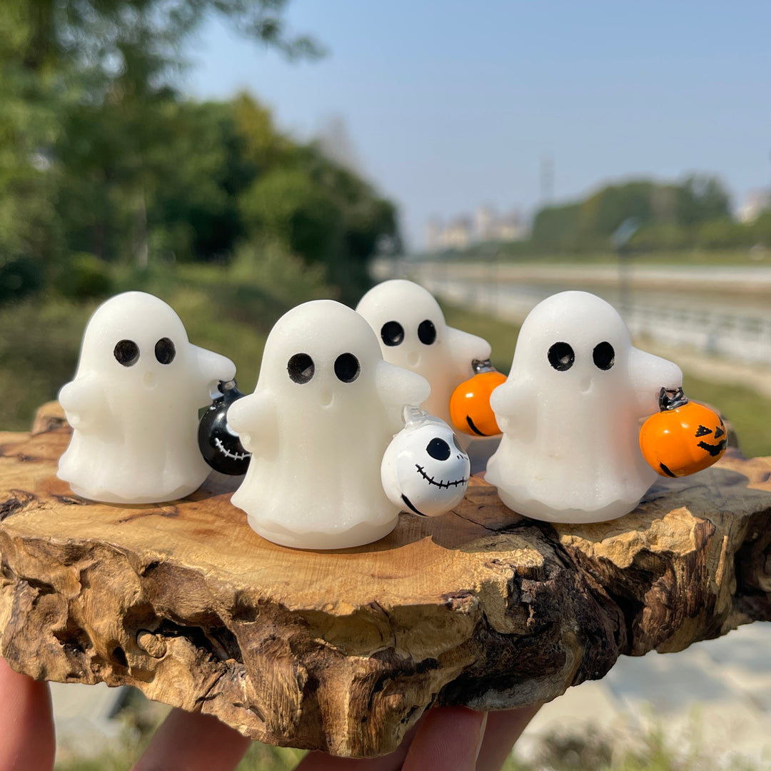 Natural Crystal Carving Cute Ghost With Halloween Bell