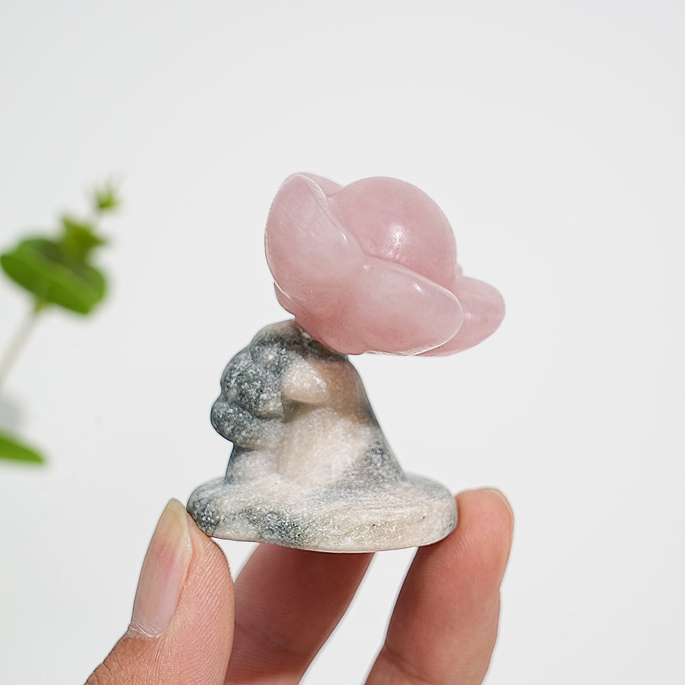 Natural Crystal Carving Hand Holding Flower