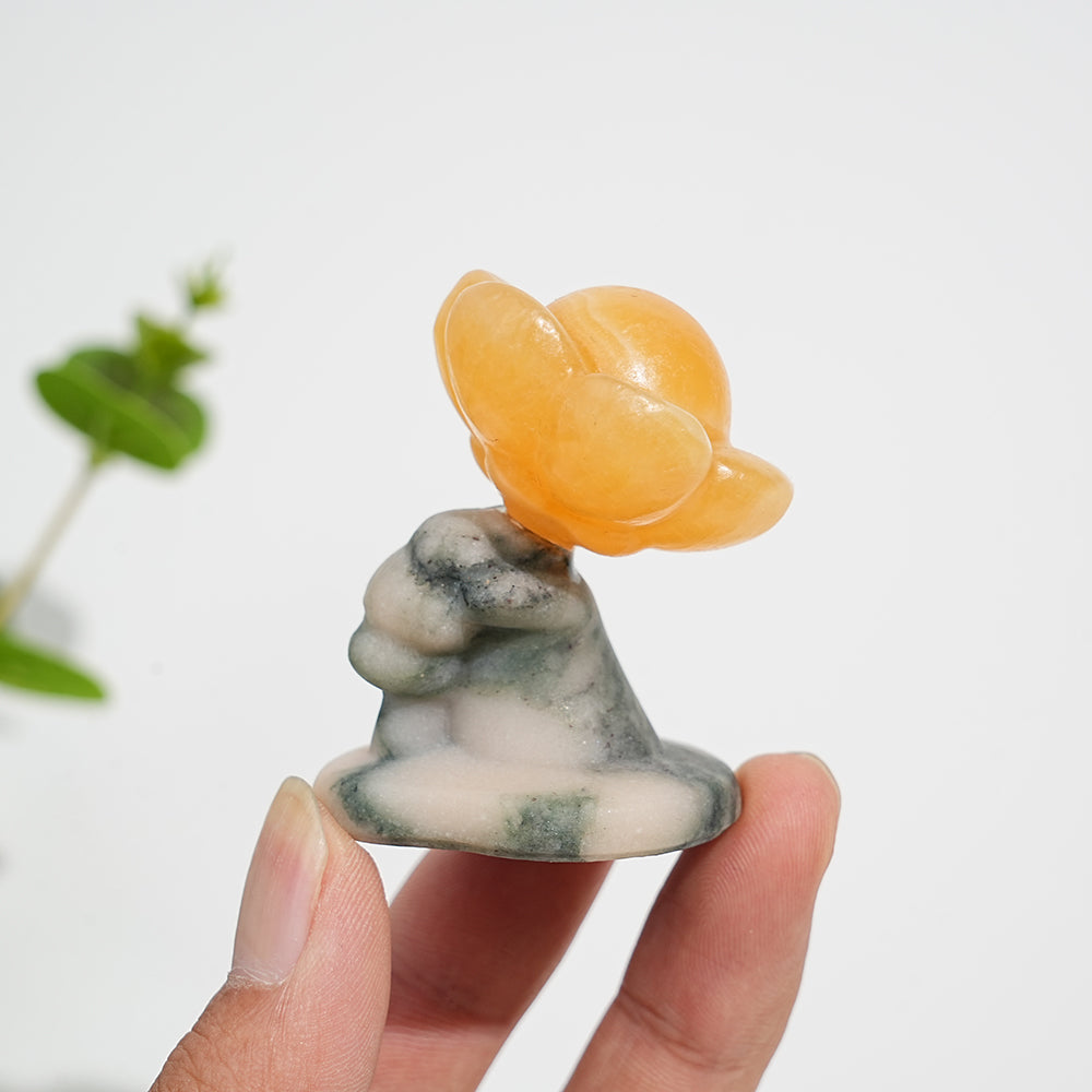 Natural Crystal Carving Hand Holding Flower