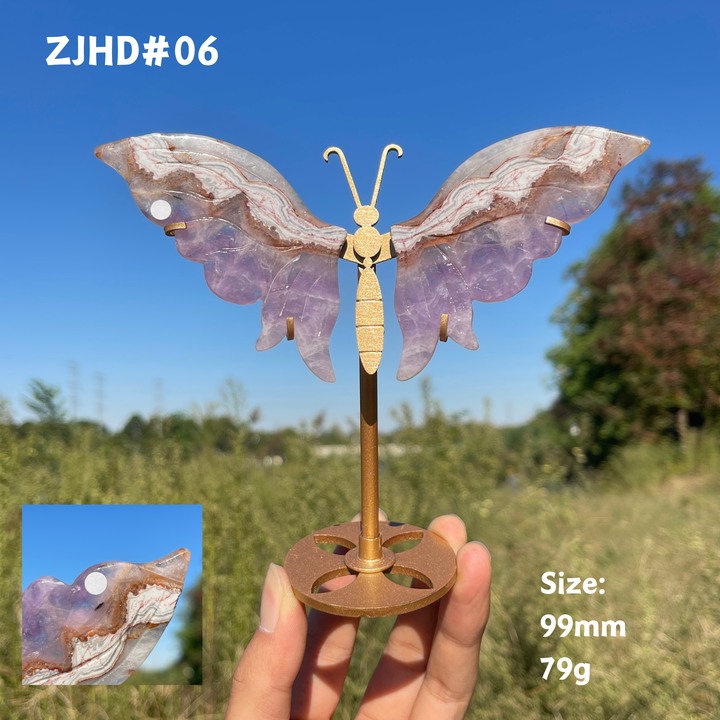 Unique,A Slightly Imperfect Natural Amethyst Agate Butterfly Wing With Stand