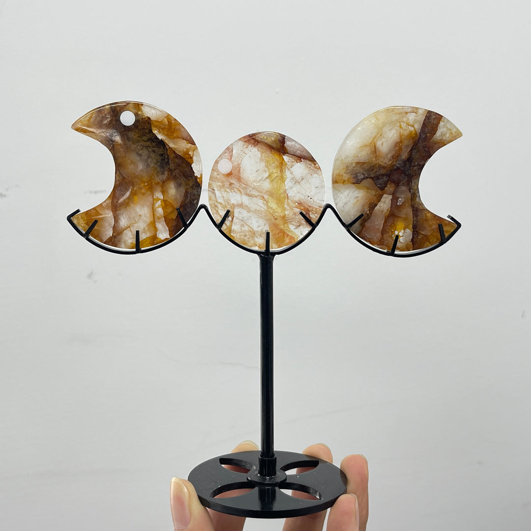 Unique,A Slightly Imperfect Natural Crystal Triple Moon With Stand