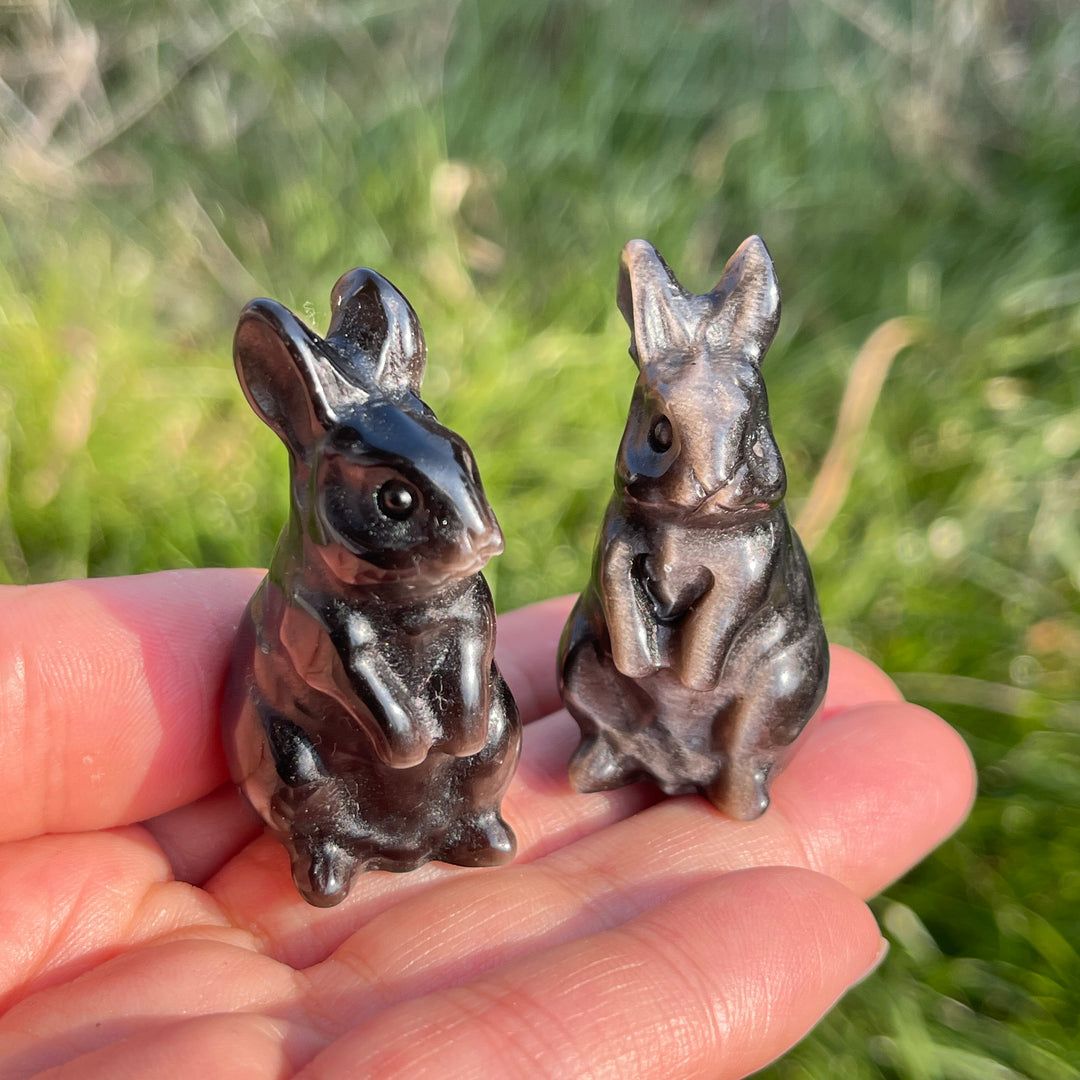 Natural Crystal Silver Obsidian Rabbit Carving