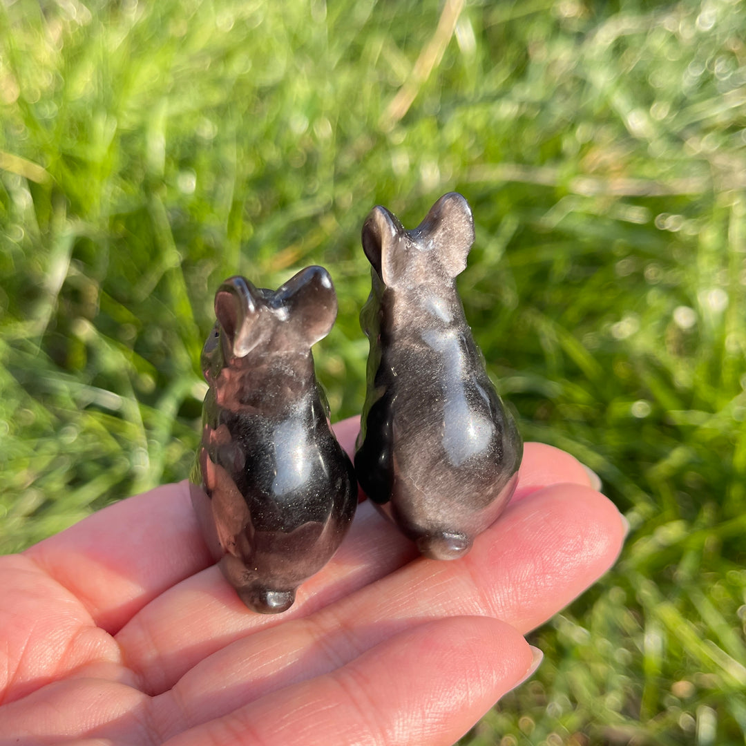 Natural Crystal Silver Obsidian Rabbit Carving