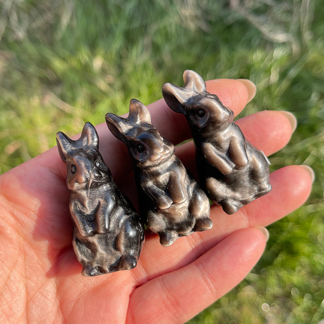 Natural Crystal Silver Obsidian Rabbit Carving