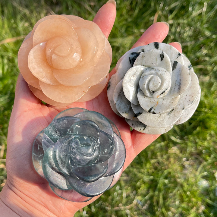 Natural Full-Bloom Rose Flower Carving