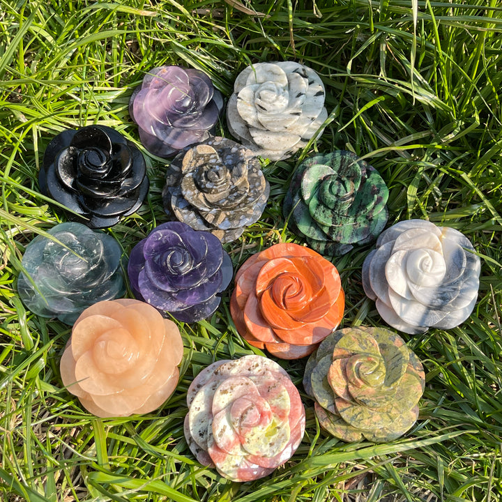 Natural Full-Bloom Rose Flower Carving