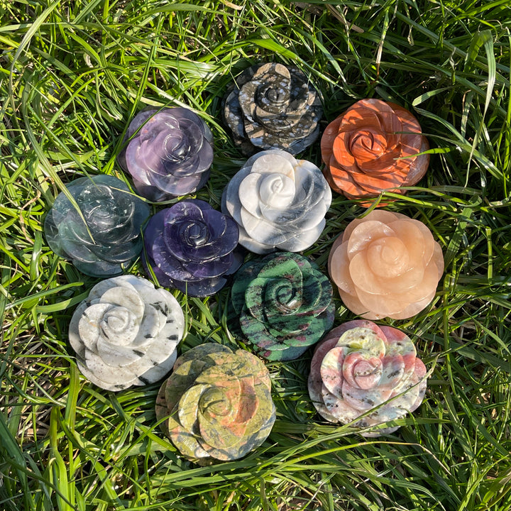 Natural Full-Bloom Rose Flower Carving