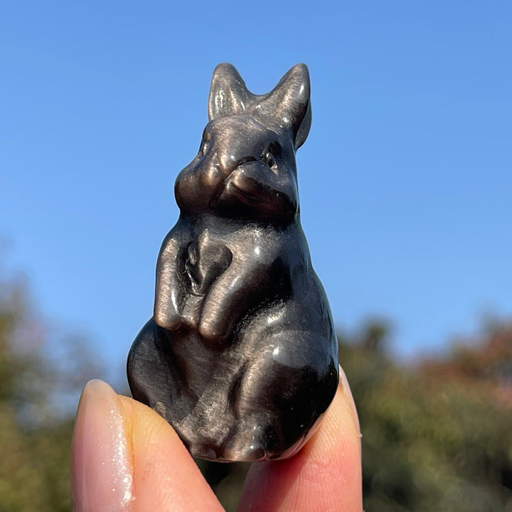 Natural Crystal Silver Obsidian Rabbit Carving