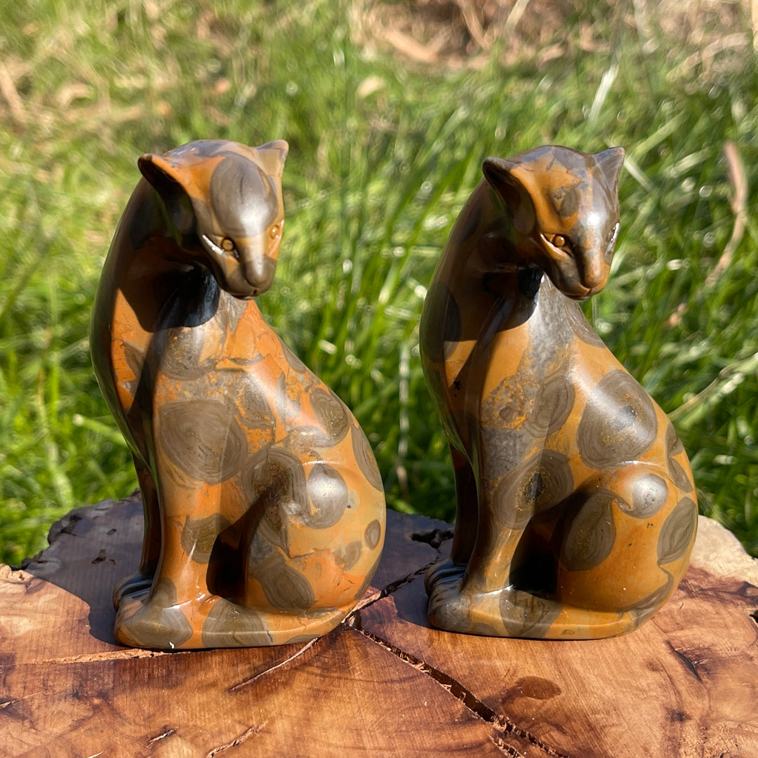 Natural Leopard Skin Jasper Looking Back Leopard Carving