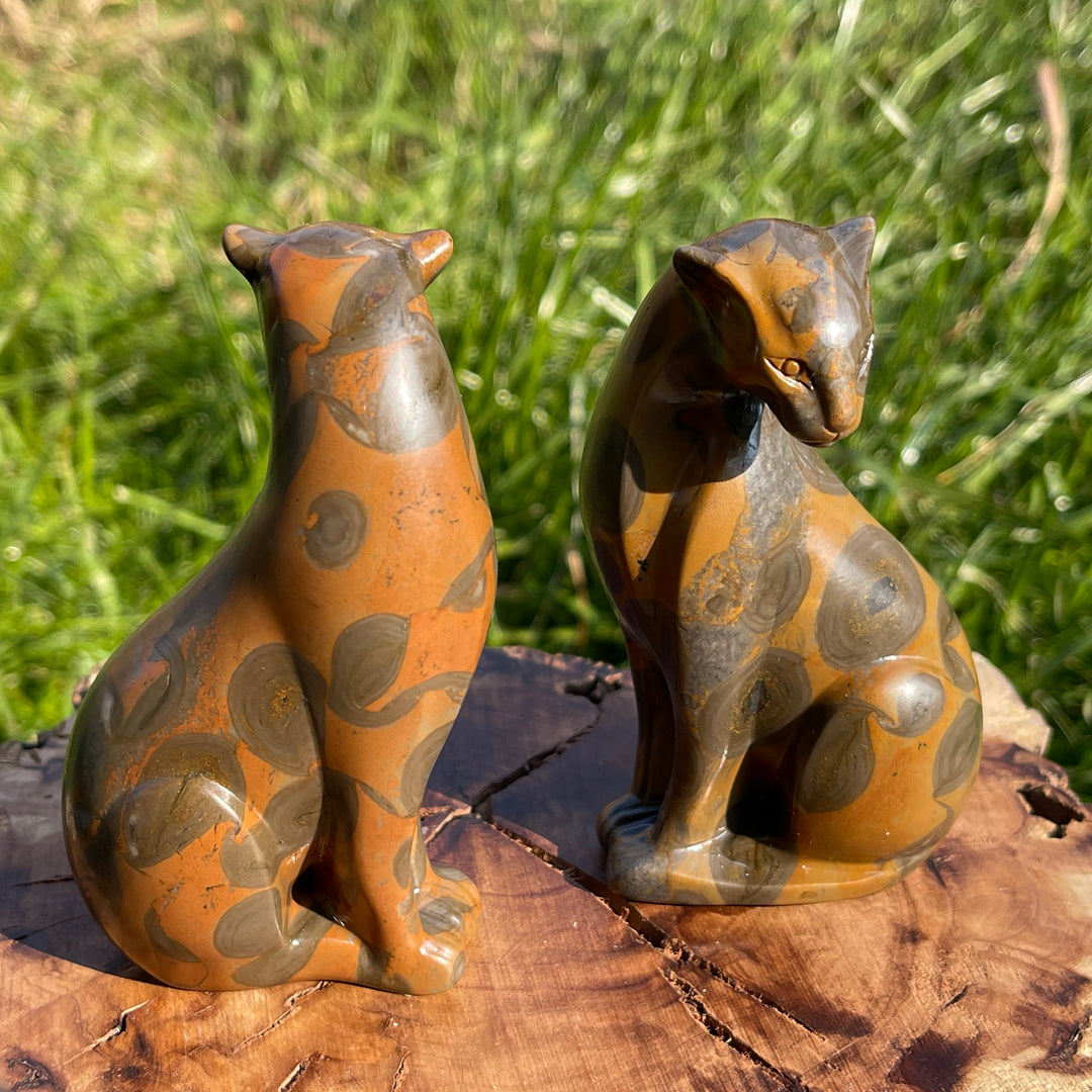 Natural Leopard Skin Jasper Looking Back Leopard Carving