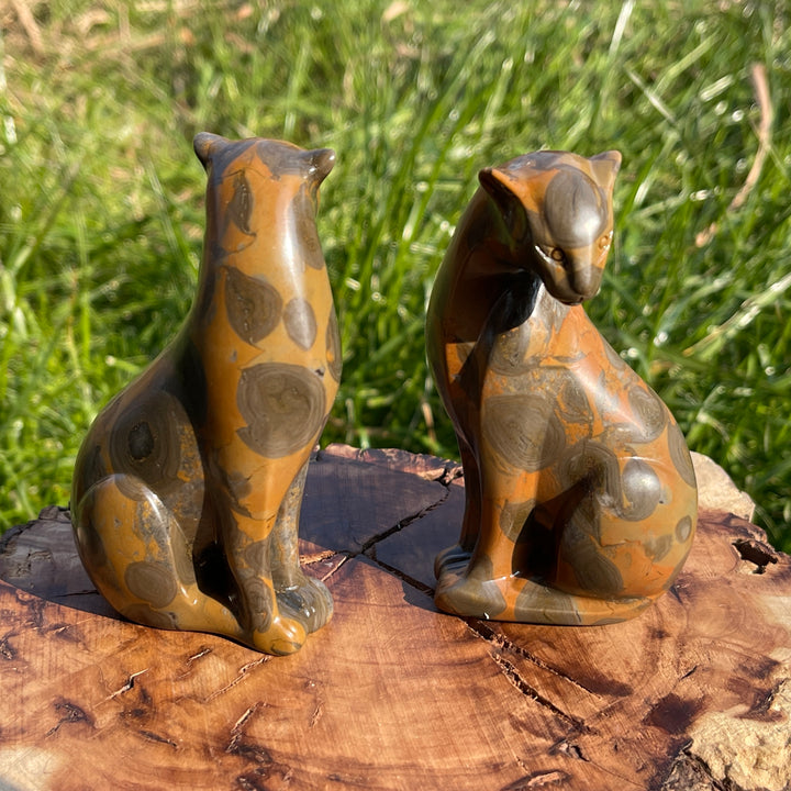 Natural Leopard Skin Jasper Looking Back Leopard Carving