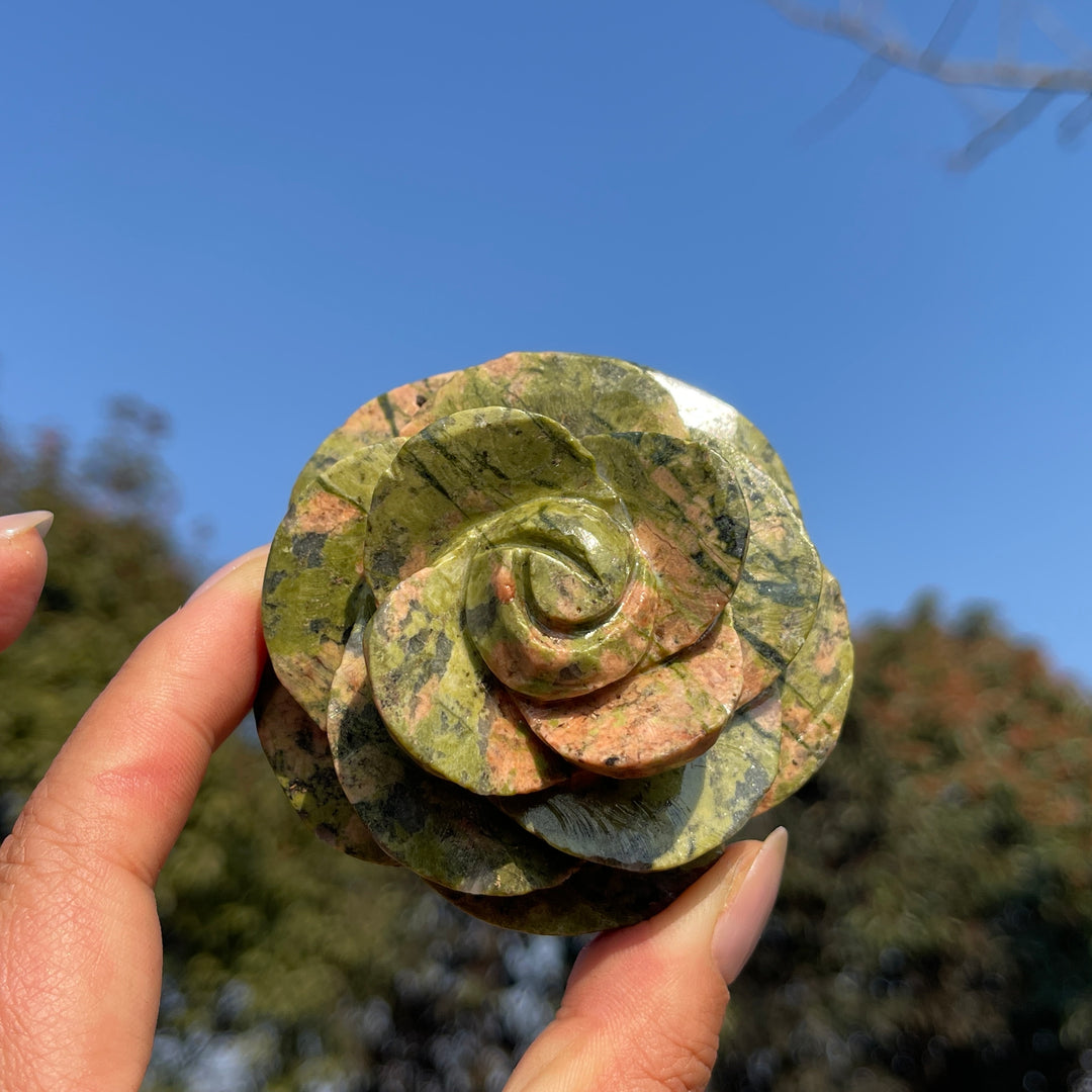 Natural Full-Bloom Rose Flower Carving