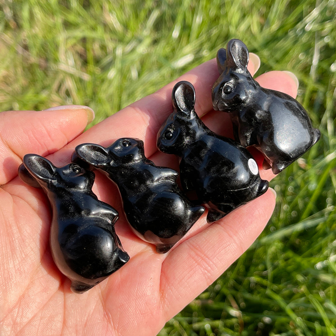 Natural Crystal Silver Obsidian Rabbit Carving
