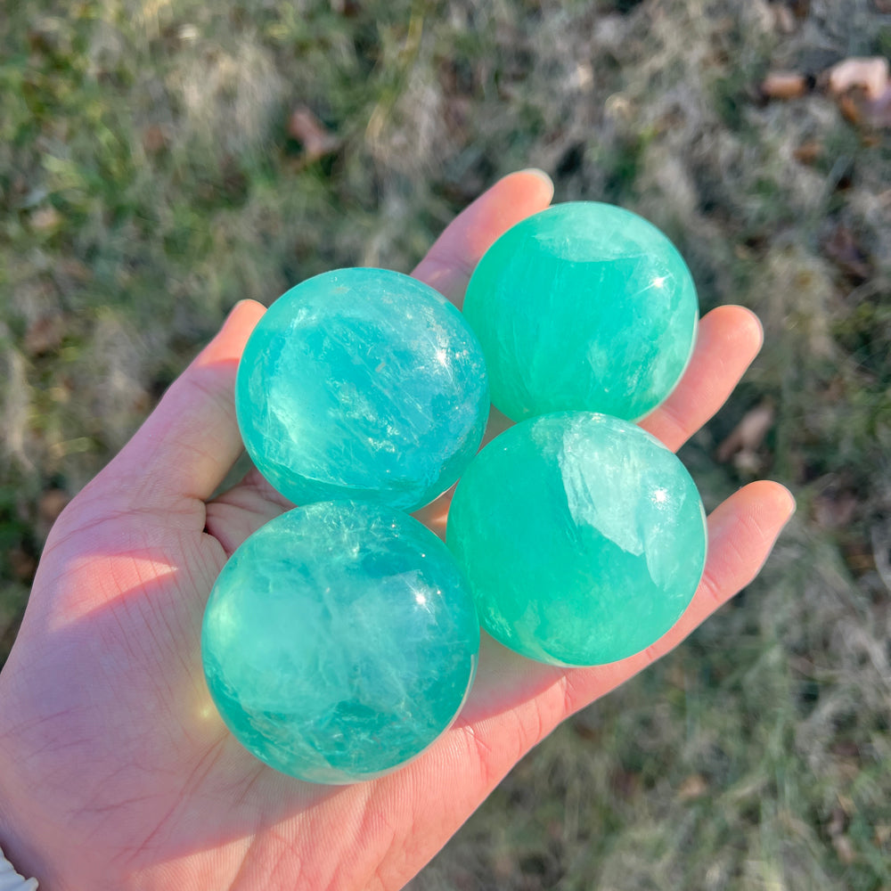 Natural Crystal Neon Blue Fluorite Sphere