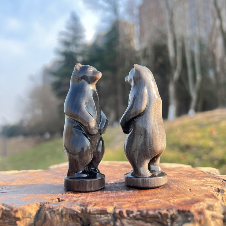 Natural Crystal Carving Silver Obsidian Standing Bear