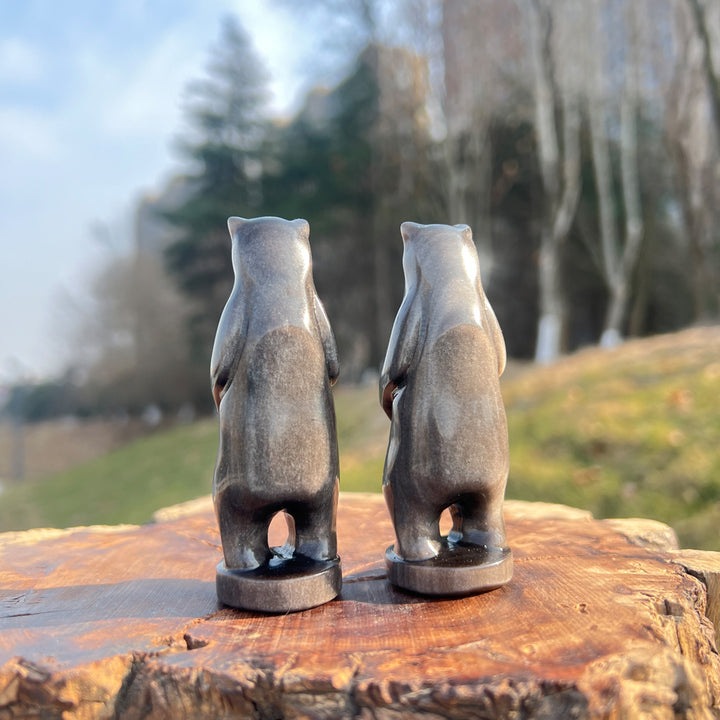 Natural Crystal Carving Silver Obsidian Standing Bear