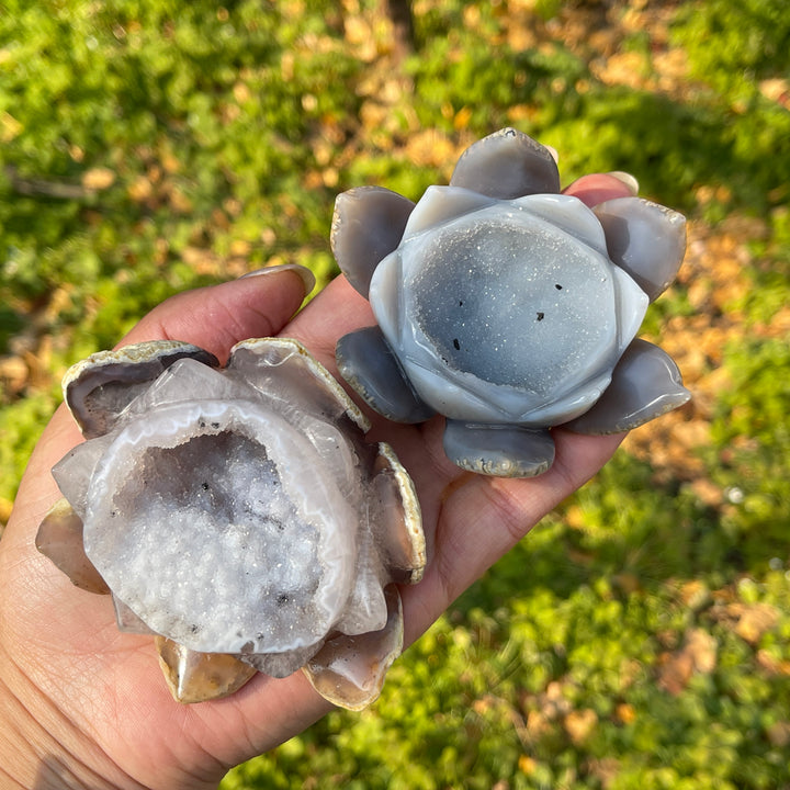 Unique,Natural Crystal Agate Geode Lotus
