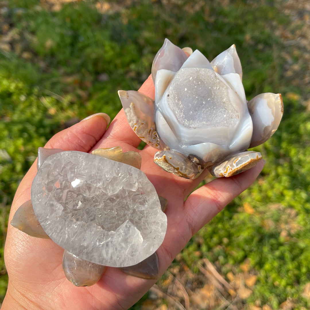 Unique,Natural Crystal Agate Geode Lotus