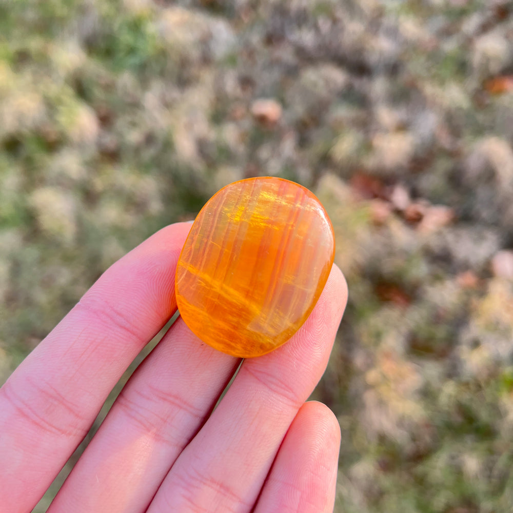 Natural Crystal Yellow Fluorite Palm Stone