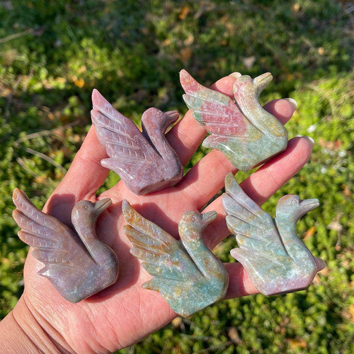 Natural Crystal Carving Ocean Jasper Swan