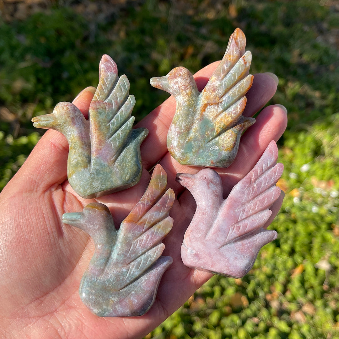 Natural Crystal Carving Ocean Jasper Swan