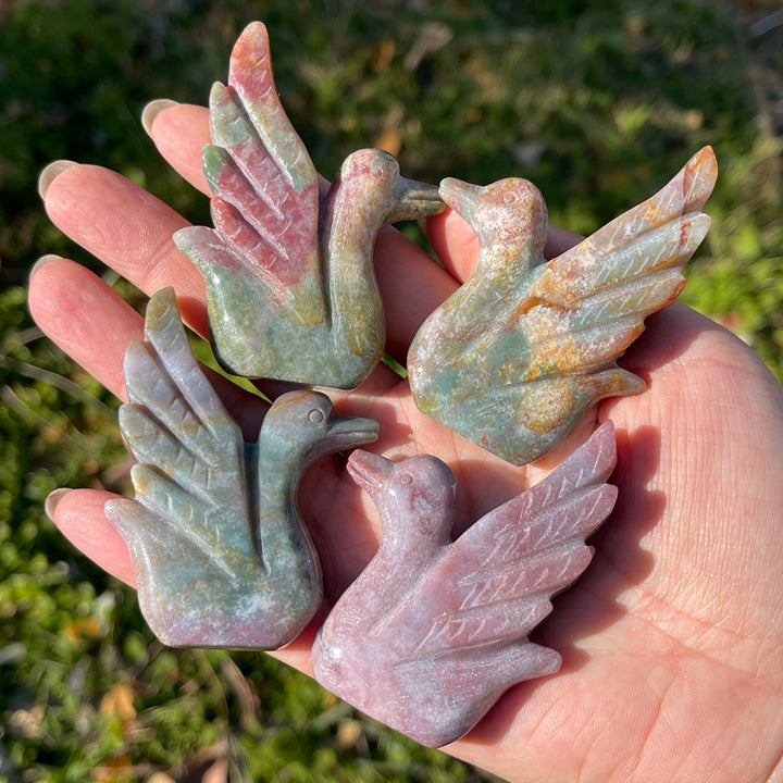 Natural Crystal Carving Ocean Jasper Swan