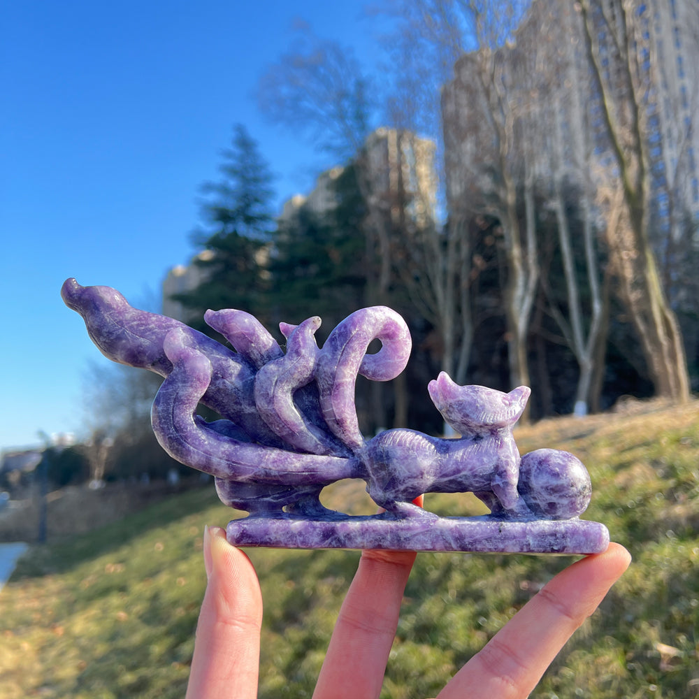 Natural Crystal Carving Lepidolite Nine-Tailed Fox