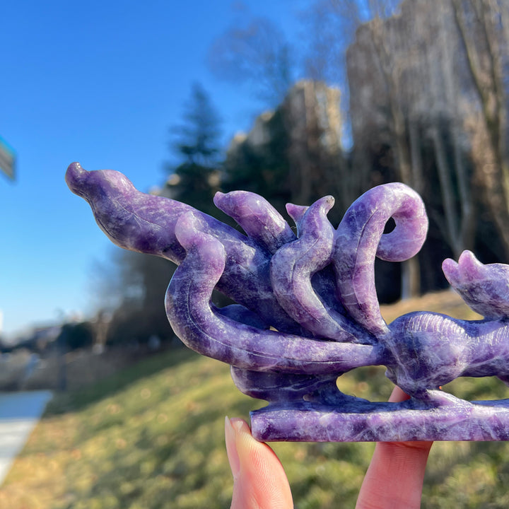 Natural Crystal Carving Lepidolite Nine-Tailed Fox
