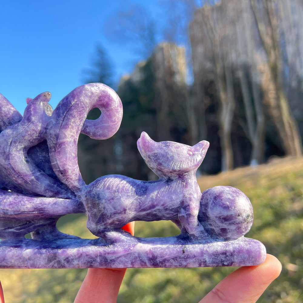 Natural Crystal Carving Lepidolite Nine-Tailed Fox