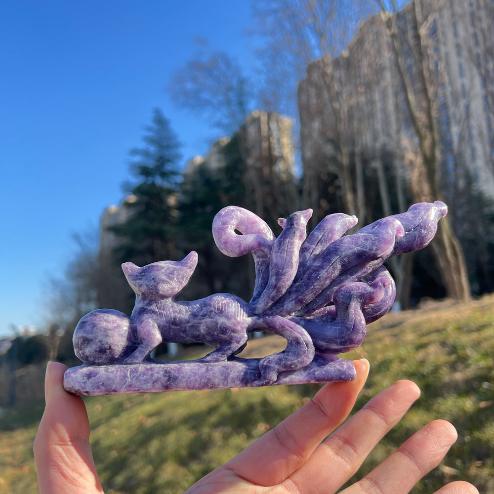 Natural Crystal Carving Lepidolite Nine-Tailed Fox