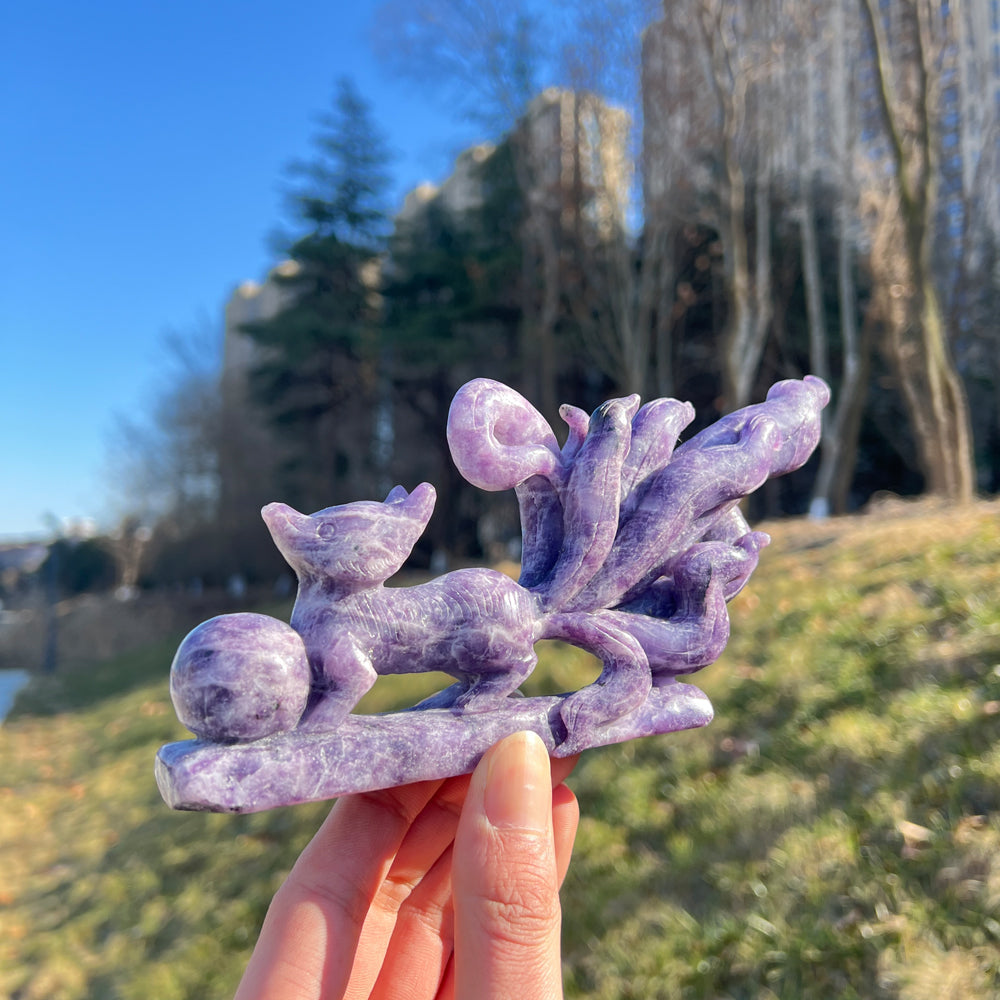 Natural Crystal Carving Lepidolite Nine-Tailed Fox