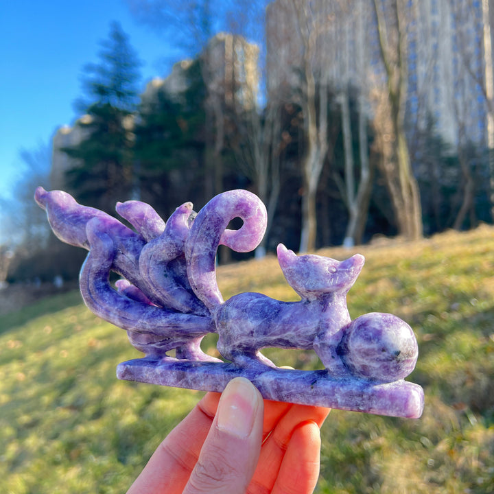 Natural Crystal Carving Lepidolite Nine-Tailed Fox