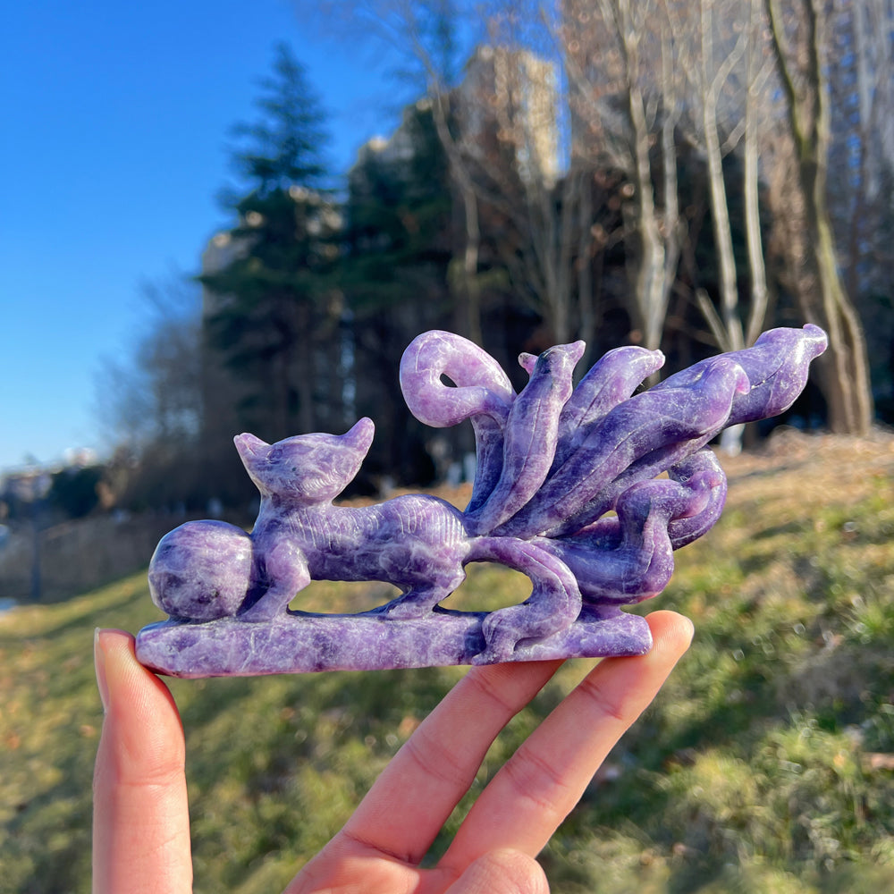 Natural Crystal Carving Lepidolite Nine-Tailed Fox