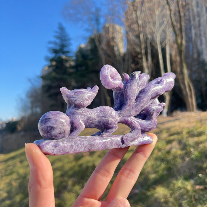 Natural Crystal Carving Lepidolite Nine-Tailed Fox