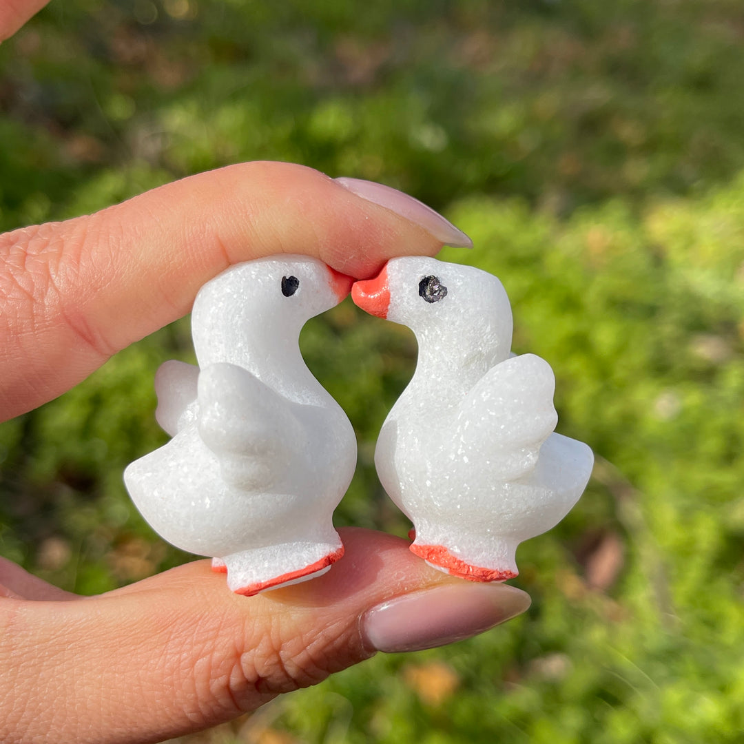 Natural Crystal Carving White Jade Goose
