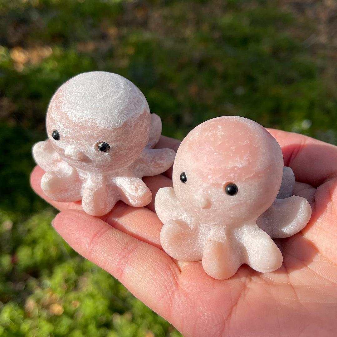 Natural Crystal Carving Pink Opal Baby Octopus