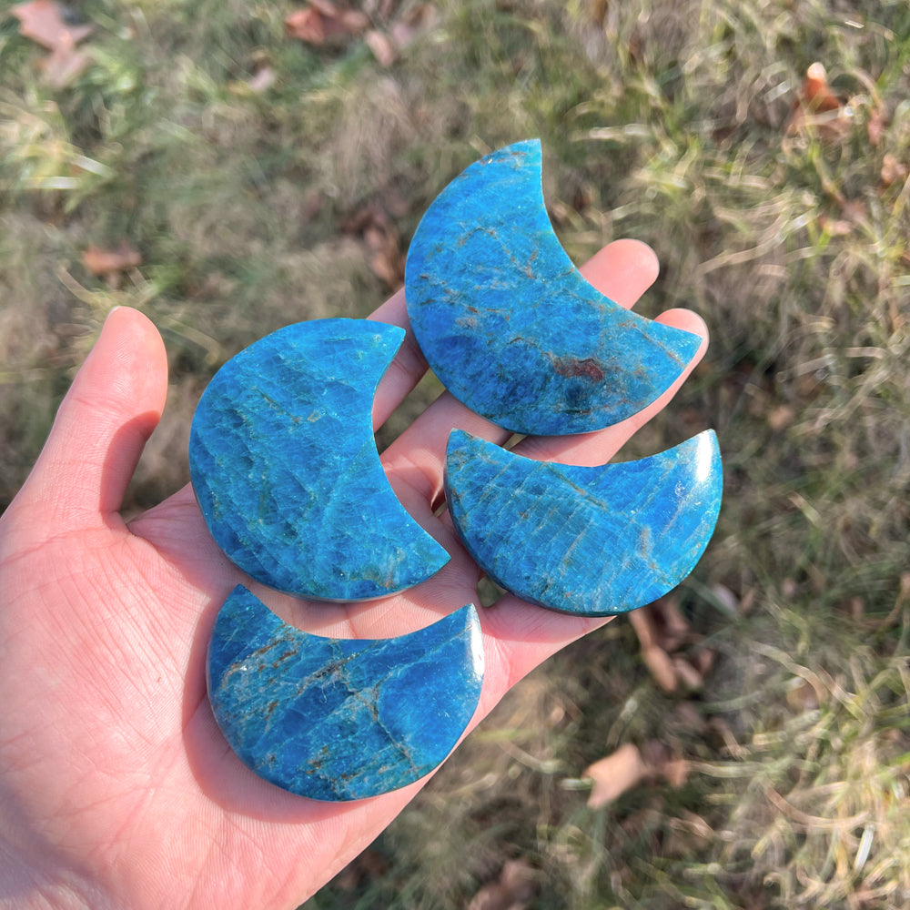 Natural Carving Blue Apatite Moon