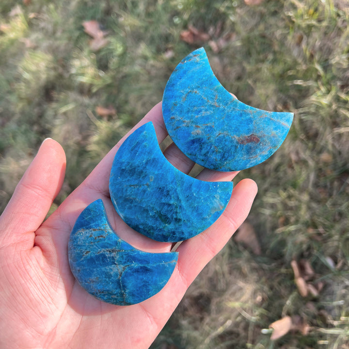 Natural Carving Blue Apatite Moon
